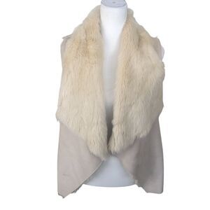 WD NY Cozy Faux‎ Suede and fur Lined Sleeveles Waterfall Women's Vest Sz M
